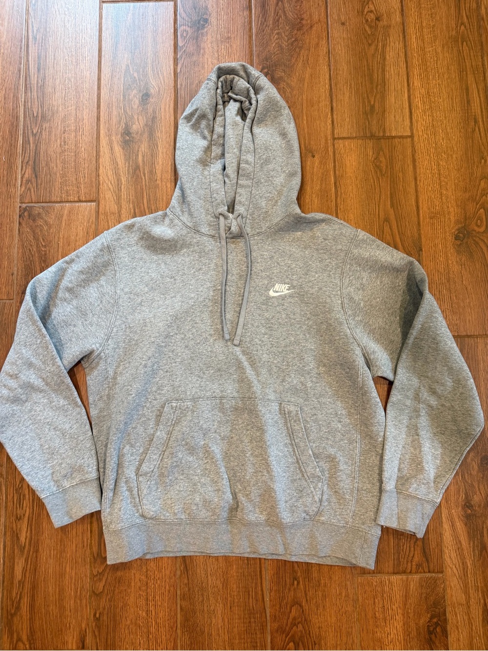 Nike Gray Heather Pullover Hoodie with White Swoosh / men’s medium